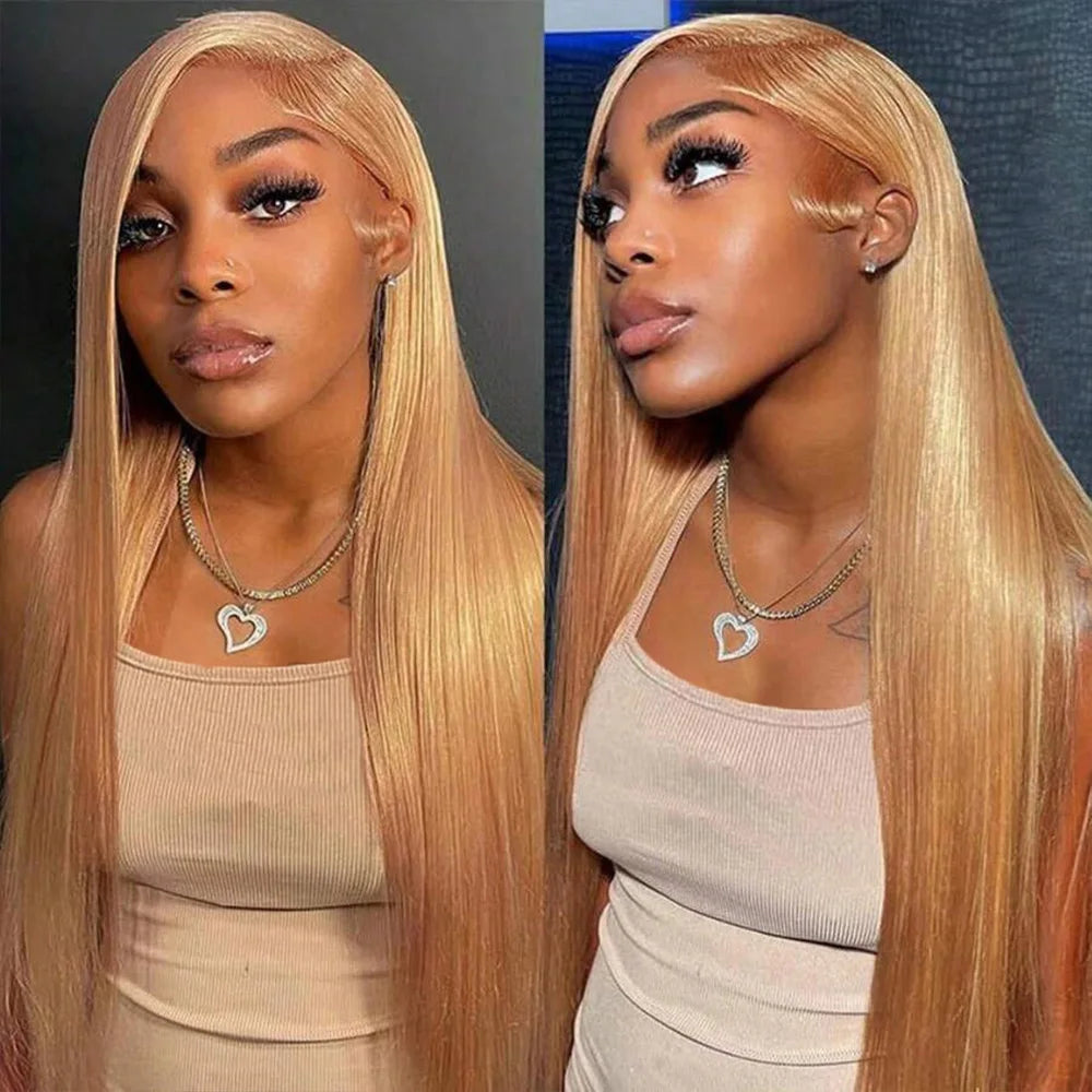 Honey Blonde Wig Human Hair 13x6 #27 Straight Lace Front Human Hair Wigs Brazilian Colored 13x4 Hd Transparent Lace Frontal Wig