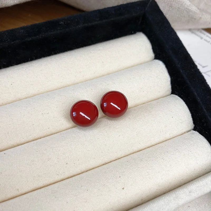 Delicate Red Round Bead Earrings Women's Fashion Inlaid Zircon Earrings Sweet Geometry Earrings