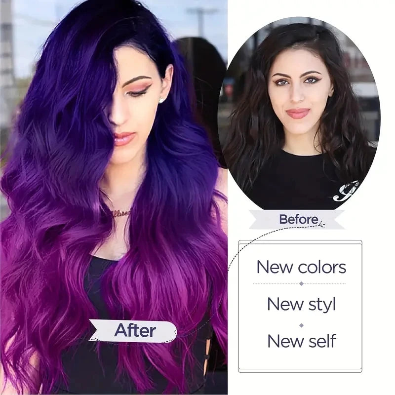 Long Purple Wavy Wigs Ombre Purple Body Wave Mermaid Hair Wig F