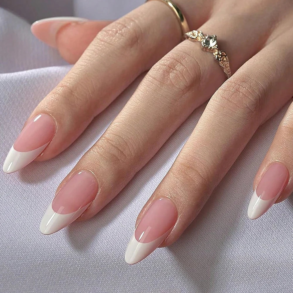 360/150pcs/box Nude Pink Almond French False Nails White Tip Design Short Wearing Fake Nails