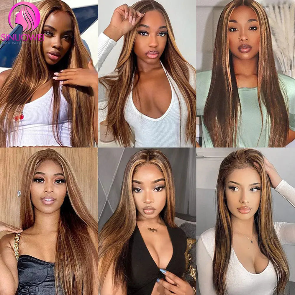 Highlight Colored Human Hair Wigs For Women 13x4 Lace Front Human Hair Wig