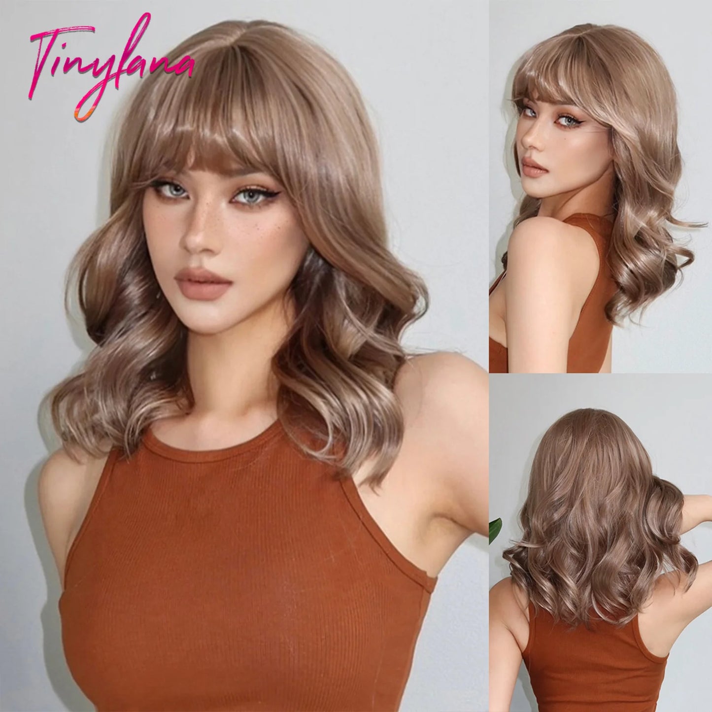 Curly Pink Purple Mixed Blue Wavy Synthetic Wigs with Bangs Short Bob Colorful Cosplay Wig