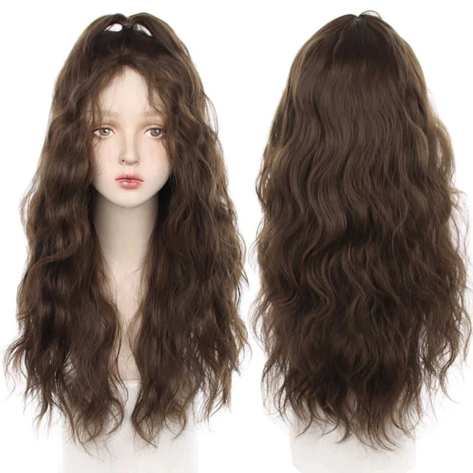Long Curly Wave Wig with Bangs Blonde Biue Colorful Cosplay Wig for Women