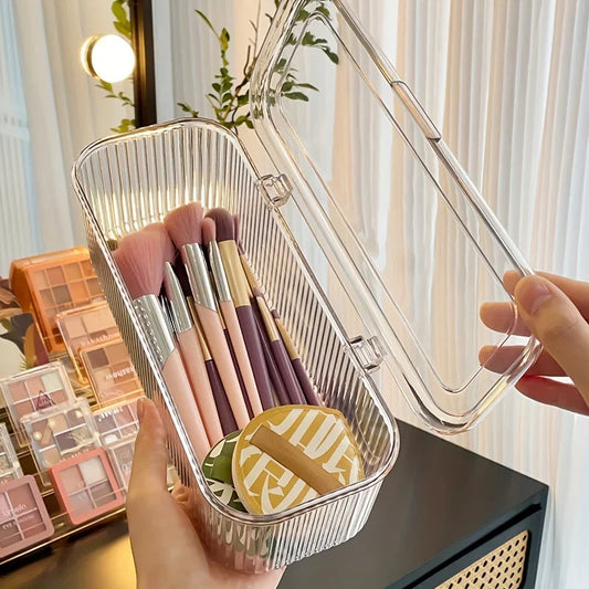 Cosmetics Storage Box with Transparent Plastic Lid, No Need for Power Supply, Dust-proof Storage Brush, Sponge, Lipstick