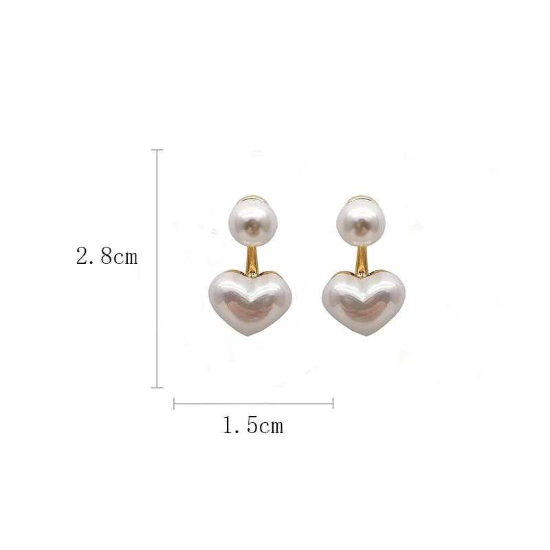 Imitation Pearl Earrings For Women Heart Round Stud Earrings Elegant Love Ear Stud Party