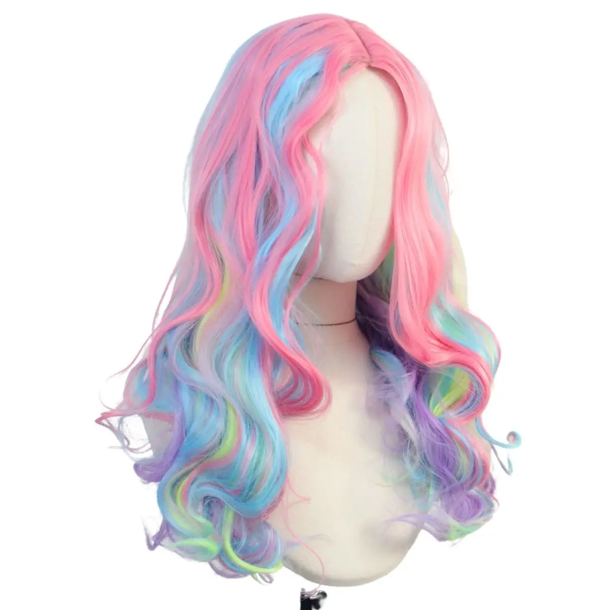 Colorful Lolita gradient highlights long curly hair synthetic middle part wig four color anime wigs