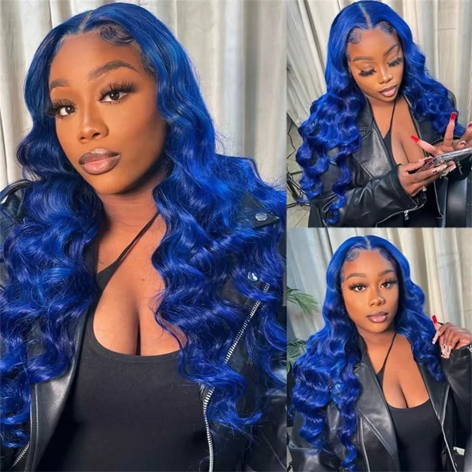 Body Wave Dark Blue Wig 13x6 HD Lace Frontal Wig Human Hair Transparent 13x4 Lace Front Wigs For Women Sky Navy Blue 30 34 inch