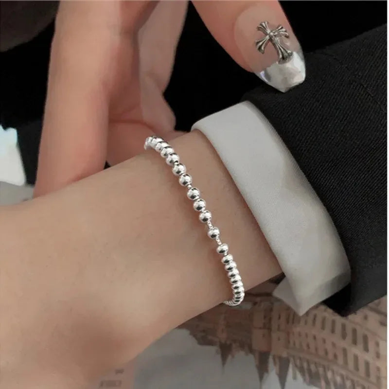 100% Solid 925 Sterling Silver Metal Bracelets for Women Men Beads Adjustable Handmade