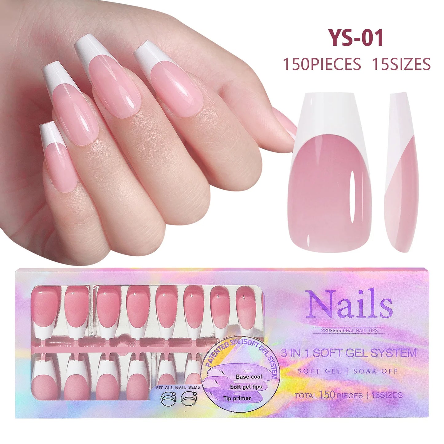 150pcs Nude White Fake Nails Need Adhesive Glue Glitter Press on Nails Women Wearable Nail