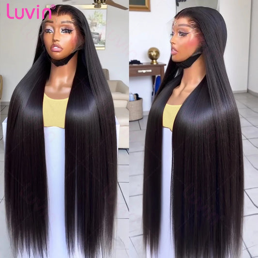 Luvin 30 40 Inches Bone Straight 13x4 HD Transparent Lace Frontal Wig 200 Density Brazilian 13x6 Lace Front Human Hair Wigs