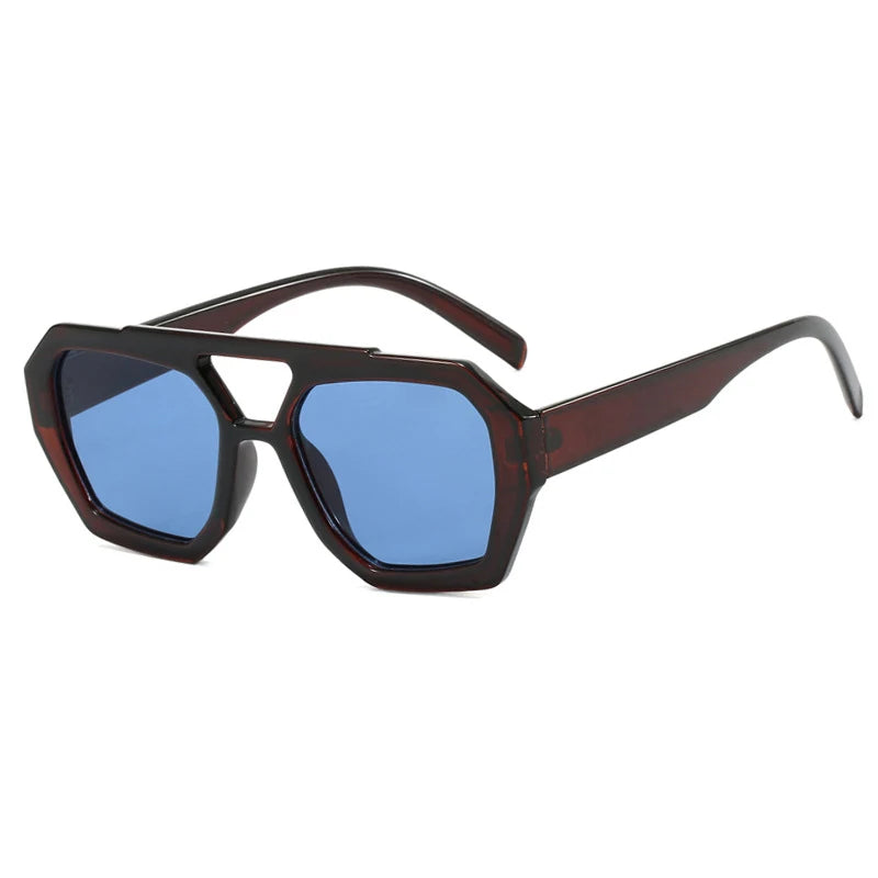 Vintage Square Sunglasses for Women Men Thick Frame Double Bridges Eyewear Female
