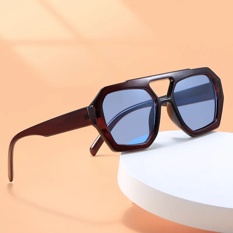 Vintage Square Sunglasses for Women Men Thick Frame Double Bridges Eyewear Female