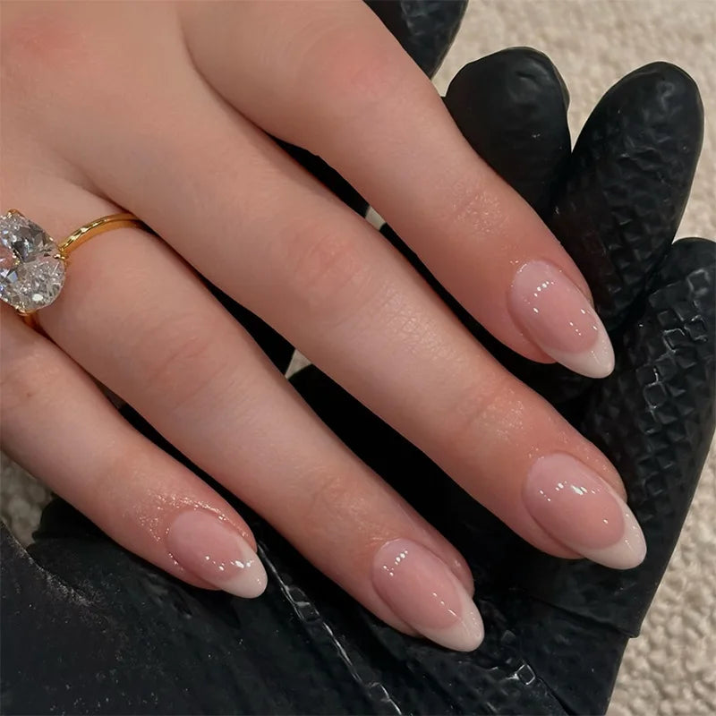 Nude Color Fake Nails for Women and Girls Short Round Head Press on Nails White French Tip