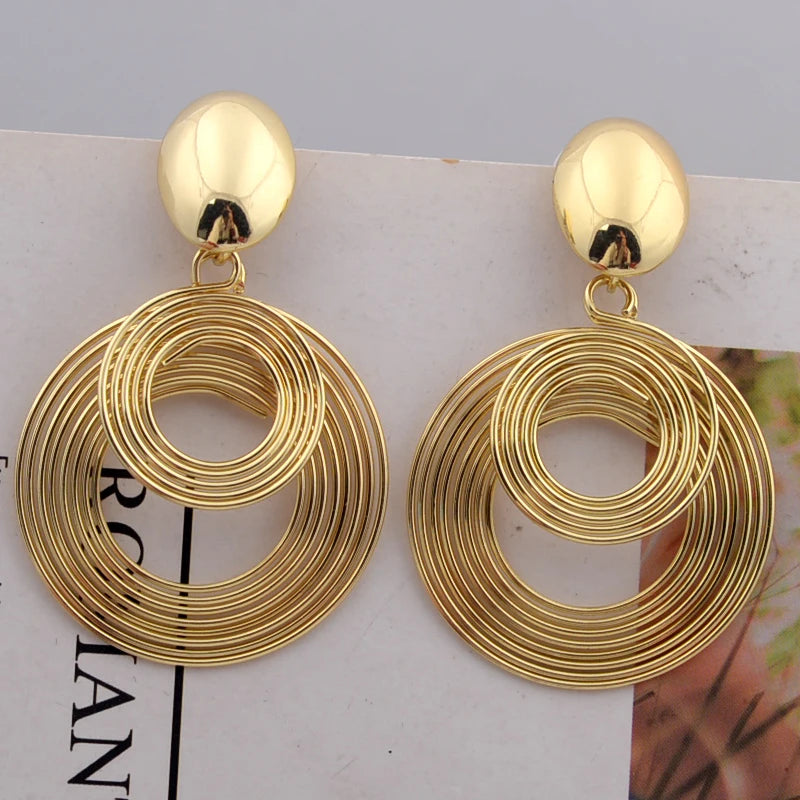 Trendy Big Round Statement Earrings for Women Golden Silver Color Metal Geometry Dangle Drop Earrings