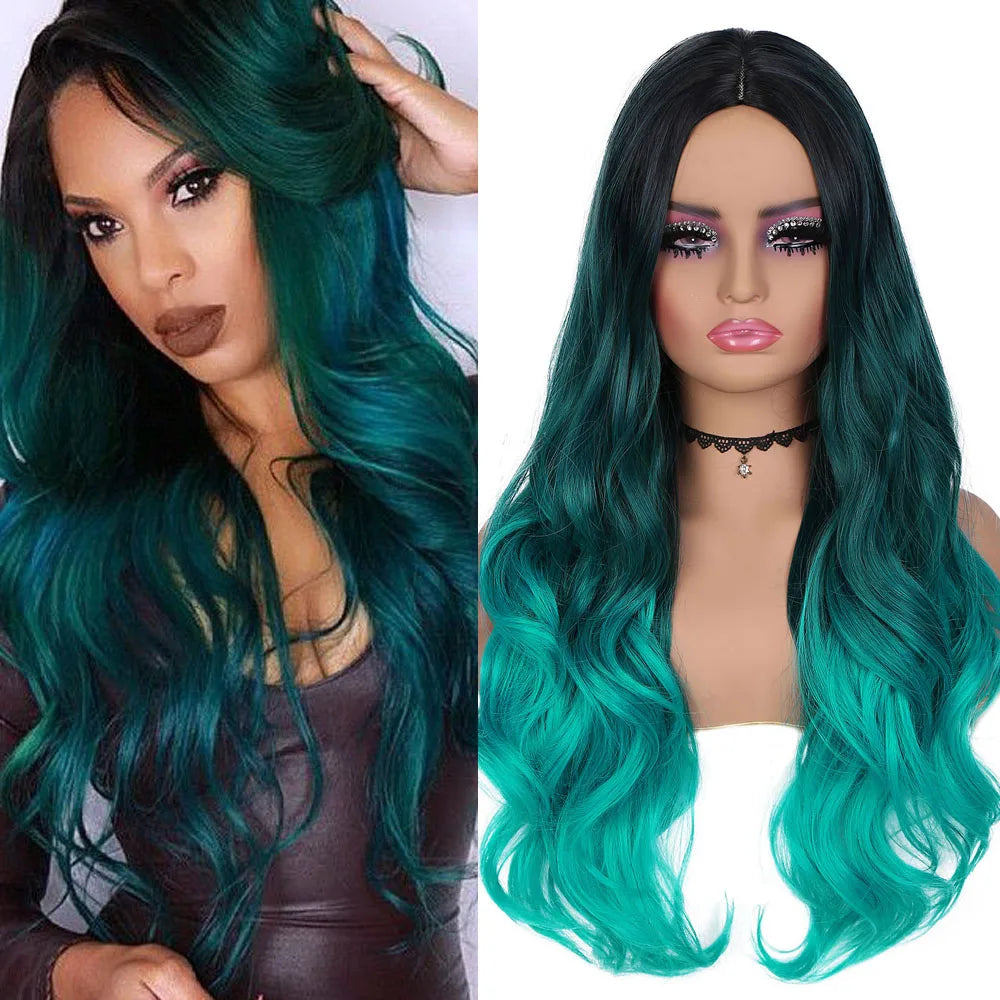 Long Purple Wavy Wigs Ombre Purple Body Wave Mermaid Hair Wig F