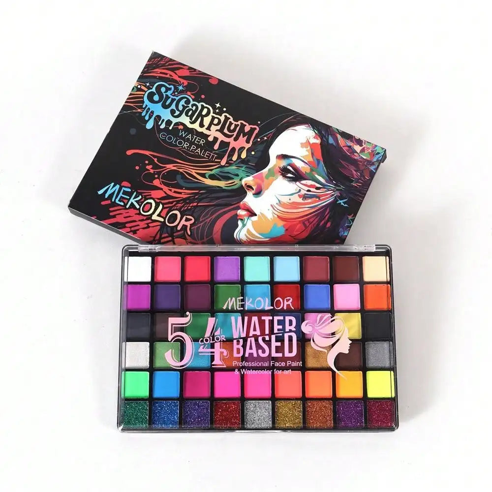 1 box of 54-color face painting set, water-activated eyeliner palette, main makeup, palette paint powder,