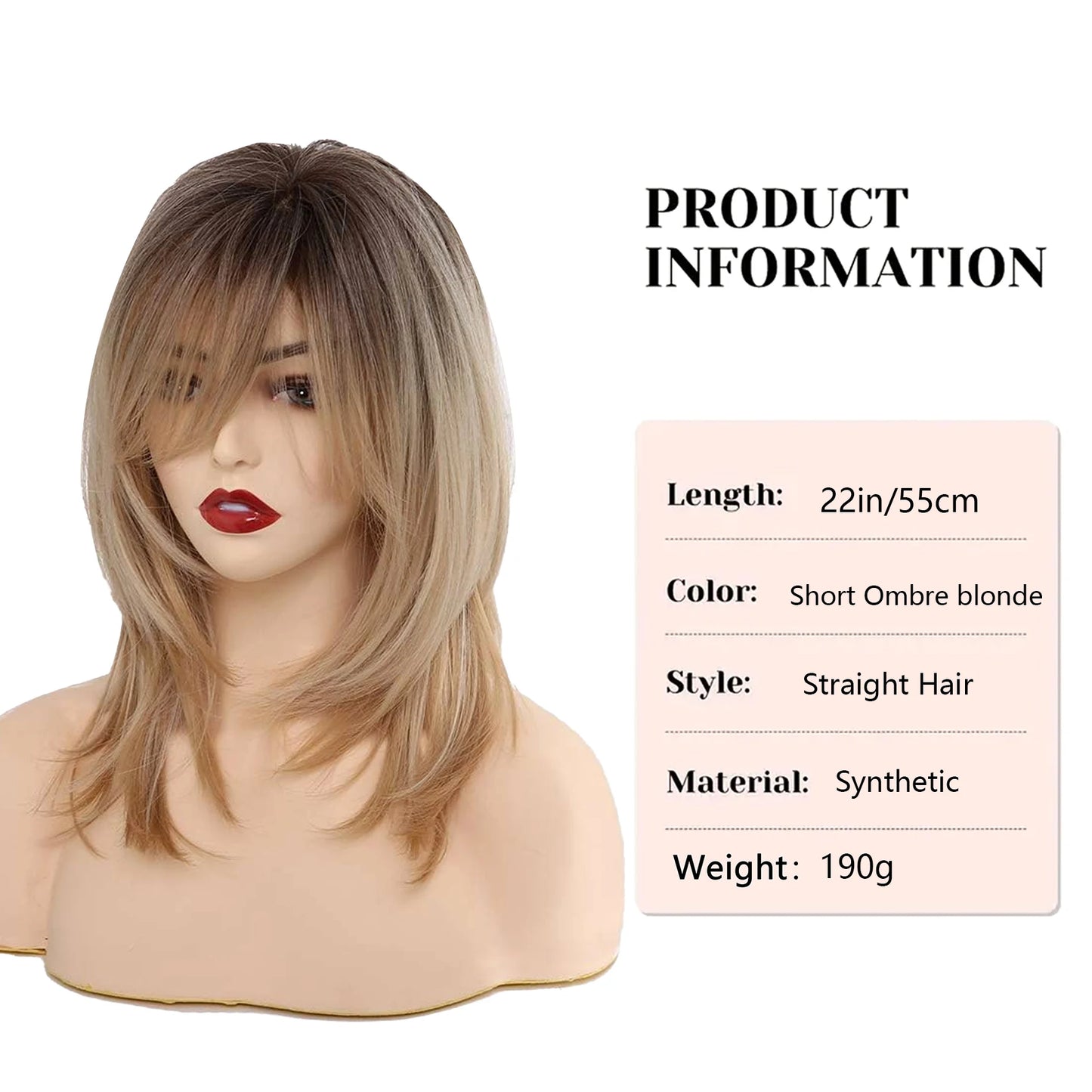 Ombre Color Blonde Wig with Bangs Long Straight  Wigs for Women Synthetic Wig Dark Roots