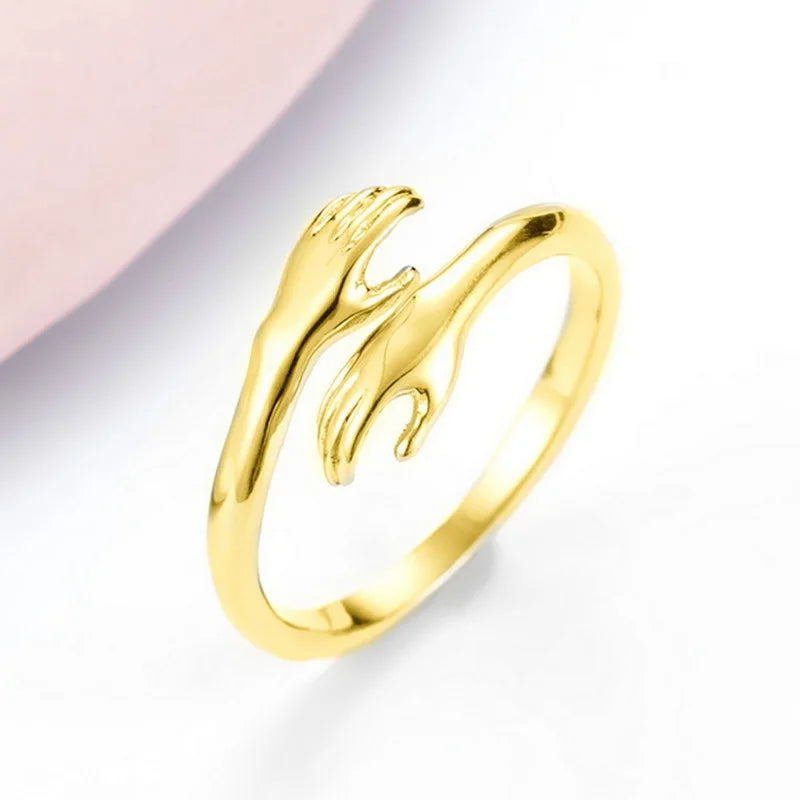 Romantic Love Hand Hug Rings For Women Silver Plated I love U Forever Opening Finger Ring