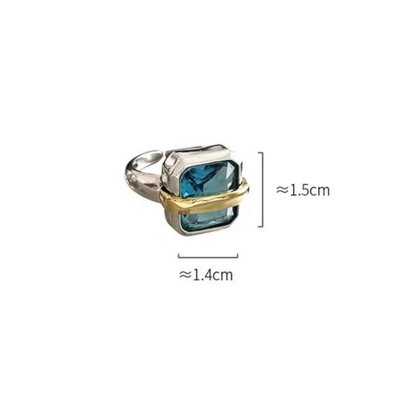 Vintage Blue Zircons Engagement Rings for Women Large Square Adjustable Rings Couples