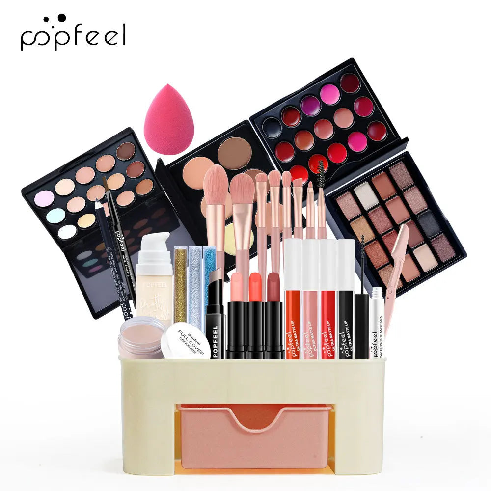 Makeup Kit Full Set All in One Eye Shadow Eyebrow Lipstick Mascara Contour Powder Brush Sets Gif