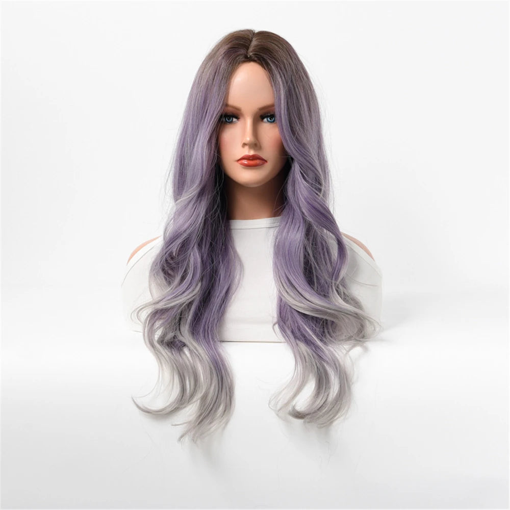 Wavy Womans Wigs Synthetic Hair Wigs For Women Cosplay Wig Long Colorful Wig Pink Purple Green Brown