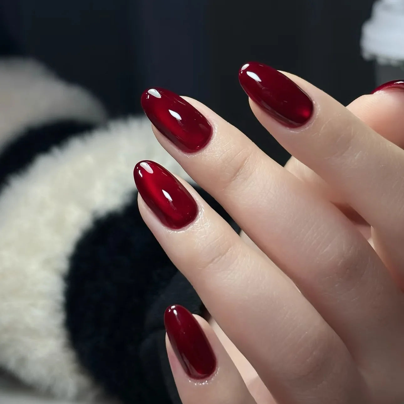 30Pcs Press on Nails,Red Short Round,Square Head,Long Pointed Head,New Year's Deep Red Removable Nail