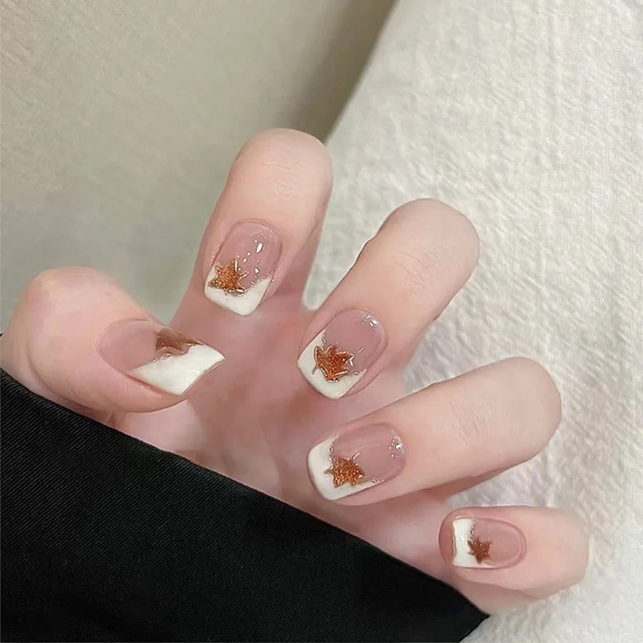24pcs/set Medium long fake nails for women Spring summer flowers butterfly bee design faux ongles tips