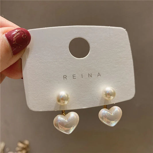 Imitation Pearl Earrings For Women Heart Round Stud Earrings Elegant Love Ear Stud Party