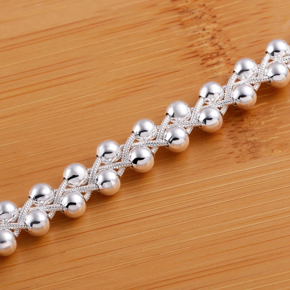 Charm 925 Sterling Silver Bracelets for Women Fine Braided beads Chain Fashion Wedding Party