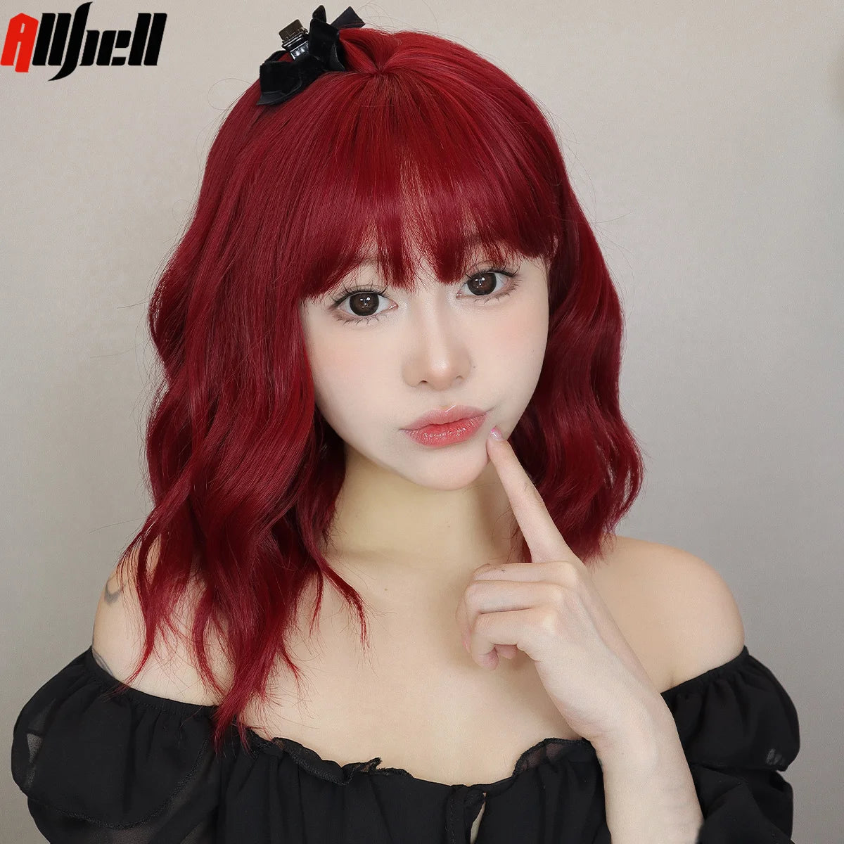 Short Curly Wavy Wigs with Bangs Deep Red Colorful Synthetic Wig Cosplay Hair for Women