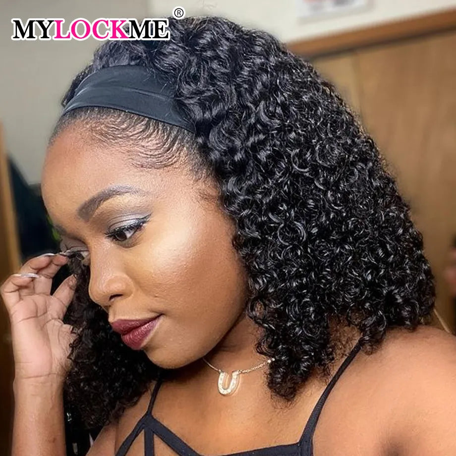 Headband Wig Human Hair Kinky Curly MYLOCKME No Glue Full Machine Made Brazilian Remy Human Hair Wigs