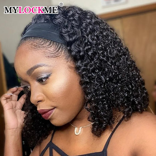 Headband Wig Human Hair Kinky Curly MYLOCKME No Glue Full Machine Made Brazilian Remy Human Hair Wigs