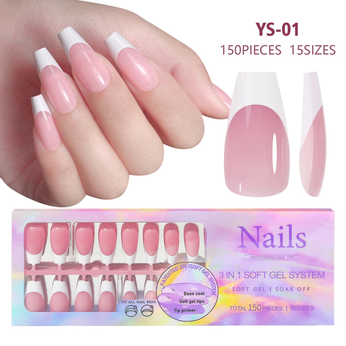 150pcs Nude White Fake Nails Need Adhesive Glue Glitter Press on Nails Women Wearable Nail