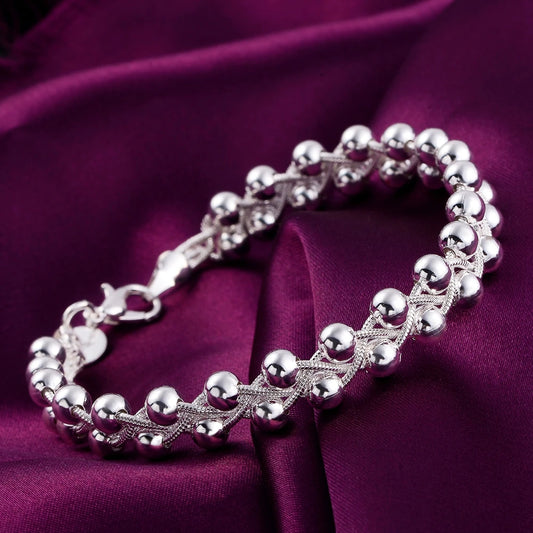 Charm 925 Sterling Silver Bracelets for Women Fine Braided beads Chain Fashion Wedding Party