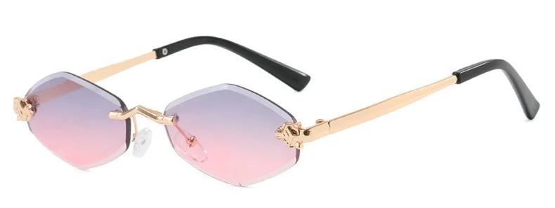 Fashion Small Polygonal Sunglasses for Women Luxury Brand Rmless Brown Rhombus Sun Glasses