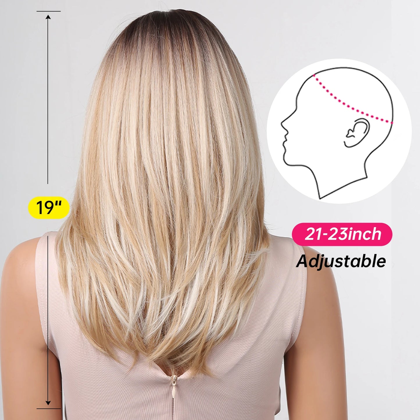 ALAN EATON Long Blonde Wigs for Women Synthetic Hair Wig with Fringe Ombre Color with Dark Roots Layered Wigs Heat Resistant