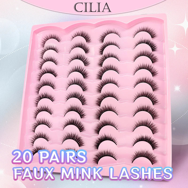 Lashes 20 Pairs 3D Faux Mink Eyelash Natural Look False Eyelashes Dramatic Volume Thick Lashes