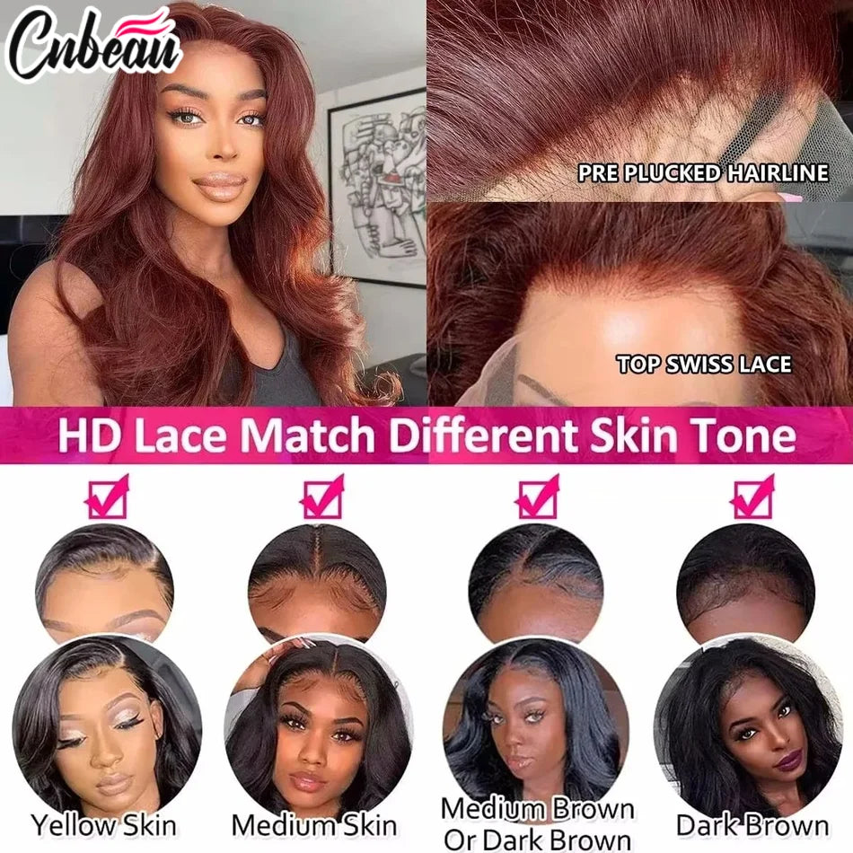 220% 30 36 Inch #33 Reddish Brown Colored Human Hair Wigs
