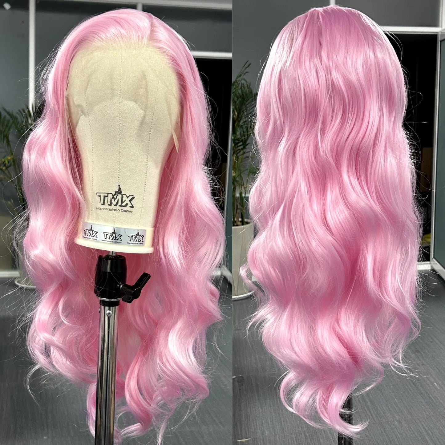 Long Pink Wavy Wigs for Women Synthetic Hair Free Part Body Wave Natural Curly Pastel Pink Colored Wigs
