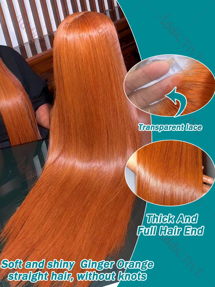 200% 30 40 Inch Ginger Orange Bone Straight 13x6 Lace Front Human Hair Wig 13x4 HD Transparent Lace Frontal Wigs