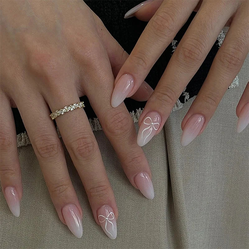 Nude Color Fake Nails for Women and Girls Short Round Head Press on Nails White French Tip