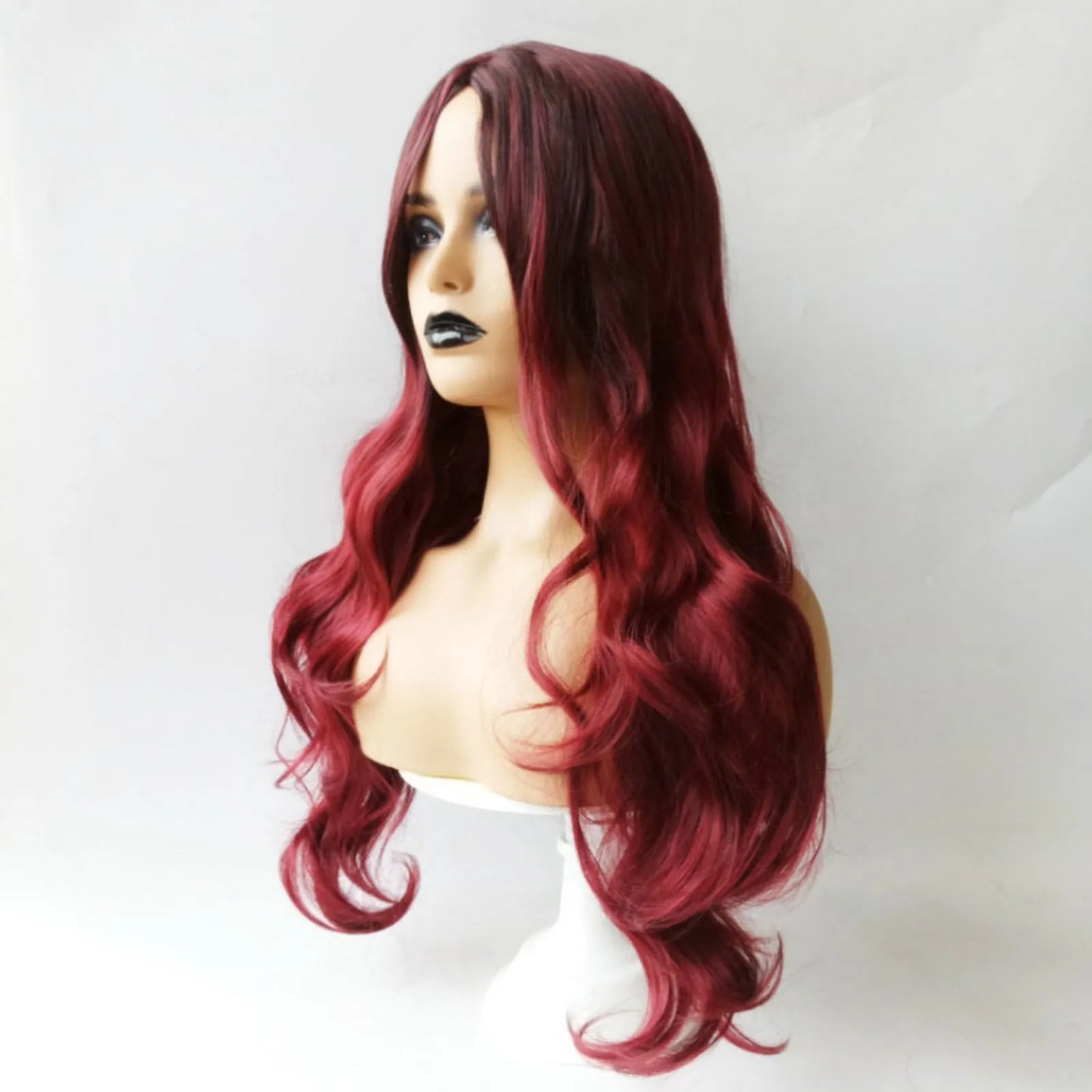 Long Curly Wine Burgundy Red Synthetic Wigs with Long Bangs for Women Afro Deep Wave Cosplay Party Natural Hair Heat Resistant