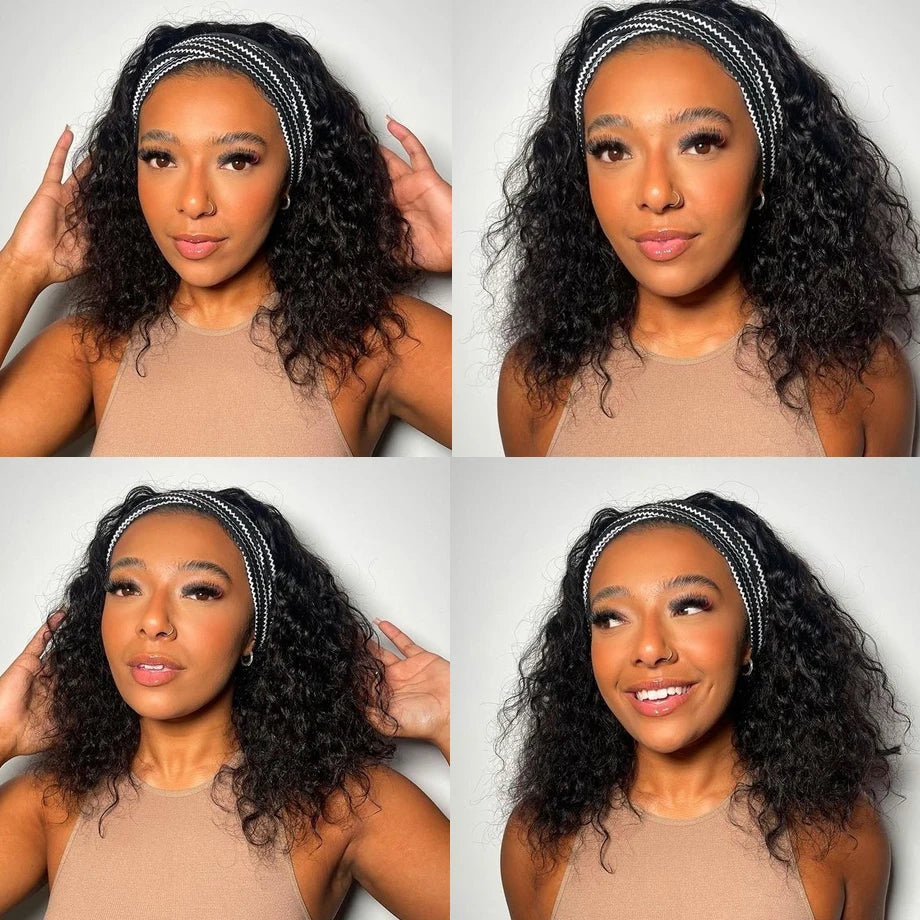 Headband Wig Human Hair Kinky Curly MYLOCKME No Glue Full Machine Made Brazilian Remy Human Hair Wigs