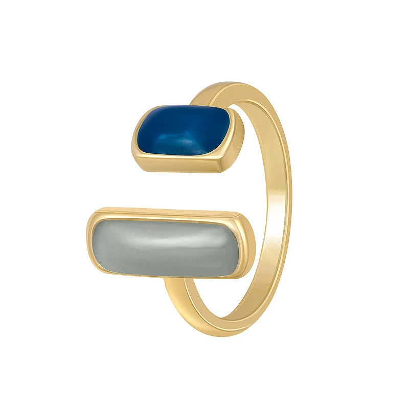 New Adjustable Colorful Drip Glaze Ring Women Fashion Retro Geometric Gold Colour Metal Rings