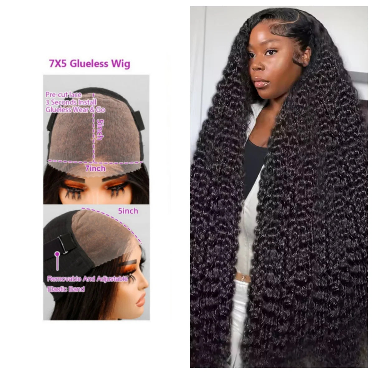 Glueless Wigs 13x4 HD Lace Frontal Wigs Ready To Wear 40 46Inch 250% Curly Wigs Human Hair 7x5 Lace Front Deep Wave Wigs Pre Cut