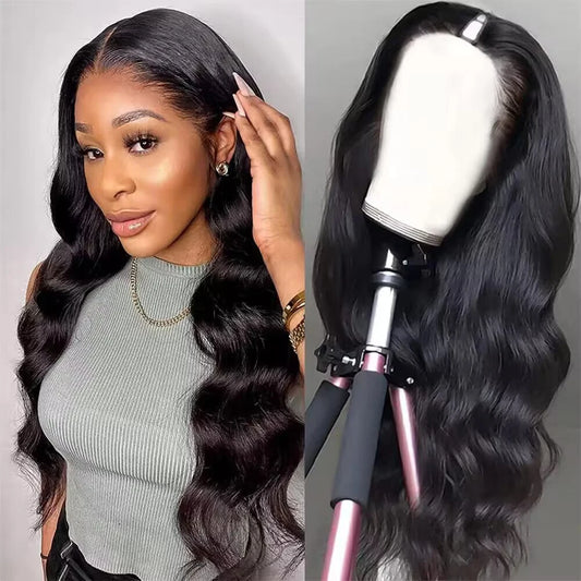 32 Inch Body Wave V Part Wig For Women Brazilian Hair Natural Color Human Hair Wigs 200 Density Machine Made V Shape Wigs