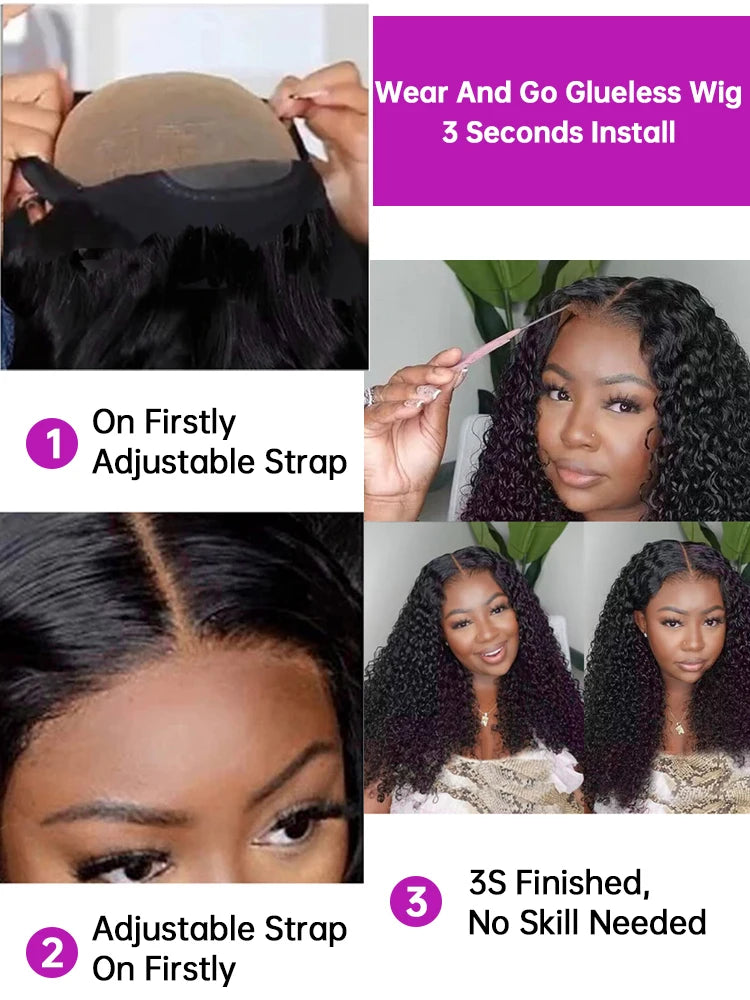 Glueless Wigs 13x4 HD Lace Frontal Wigs Ready To Wear 40 46Inch 250% Curly Wigs Human Hair 7x5 Lace Front Deep Wave Wigs Pre Cut