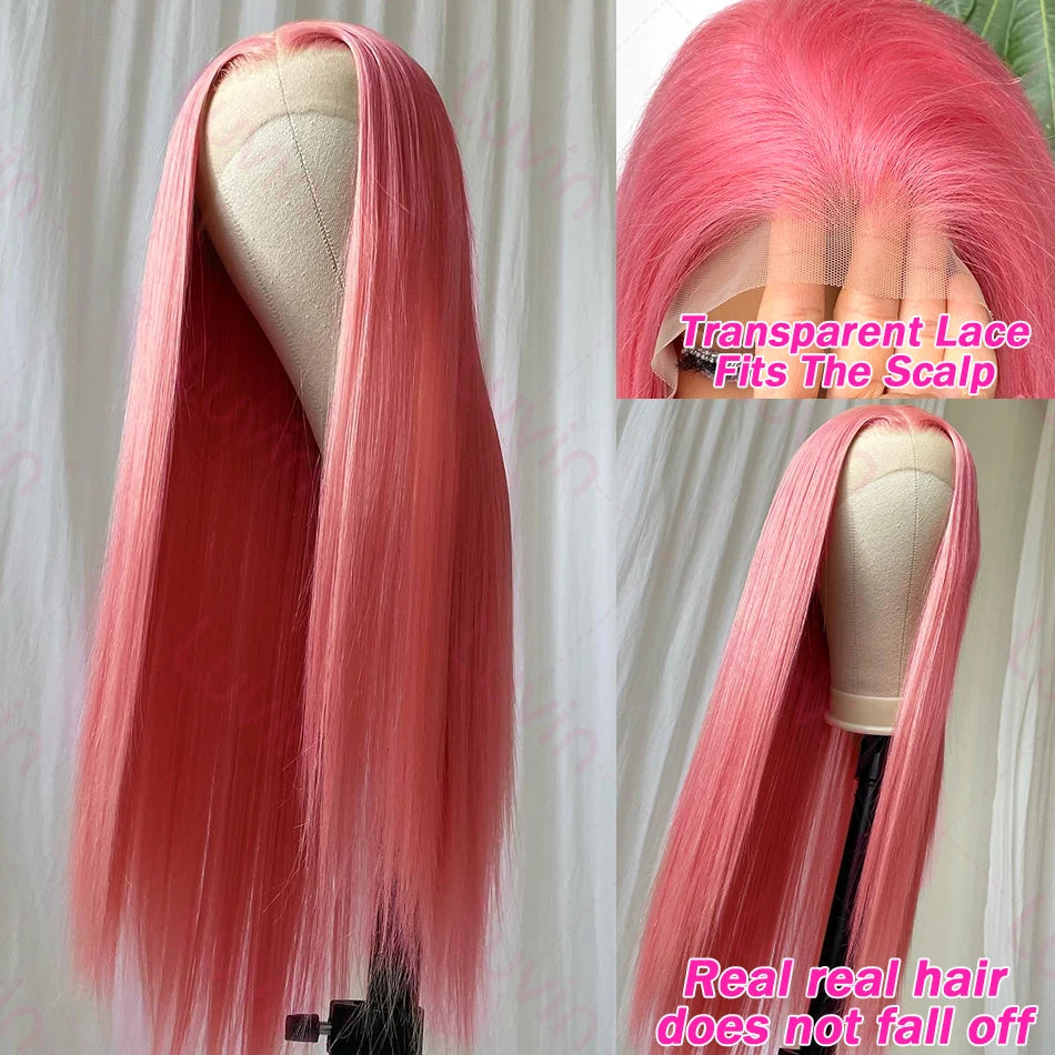 13x6 Hd Pink Straight Lace Front Wig Human Hair Pink Human Hair Wigs Brazilian 30 32 inch 13x4 Lace Frontal Pink Wig For Women