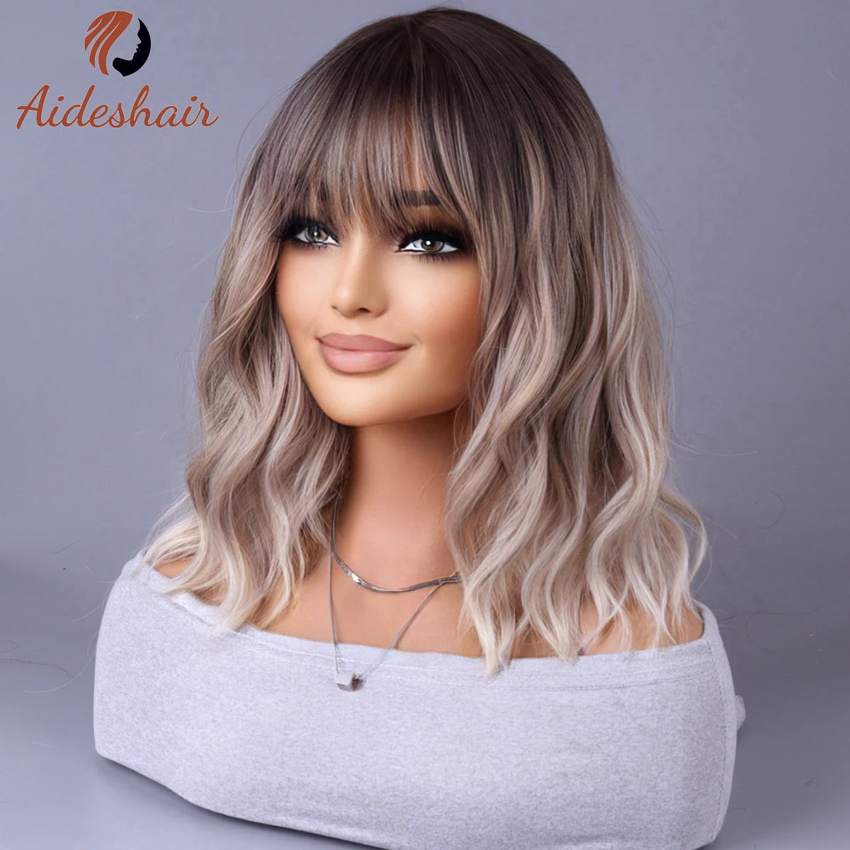 Synthetic wig 2023 New Internet celebrity style with fringe gradually light gray wigs