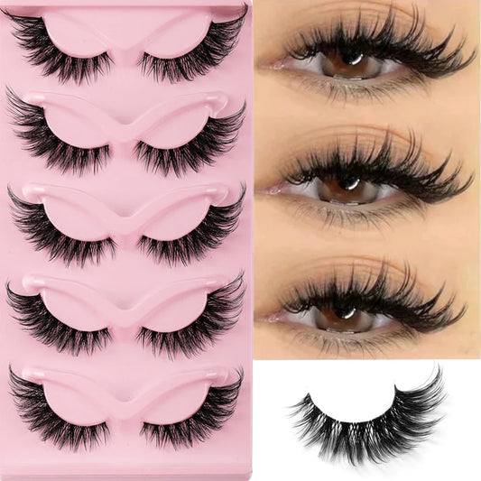 5 Pairs Cat Eye Lashes Faux Mink Eyelashes Natural long Manga Lashes Winged End Eye Elongated